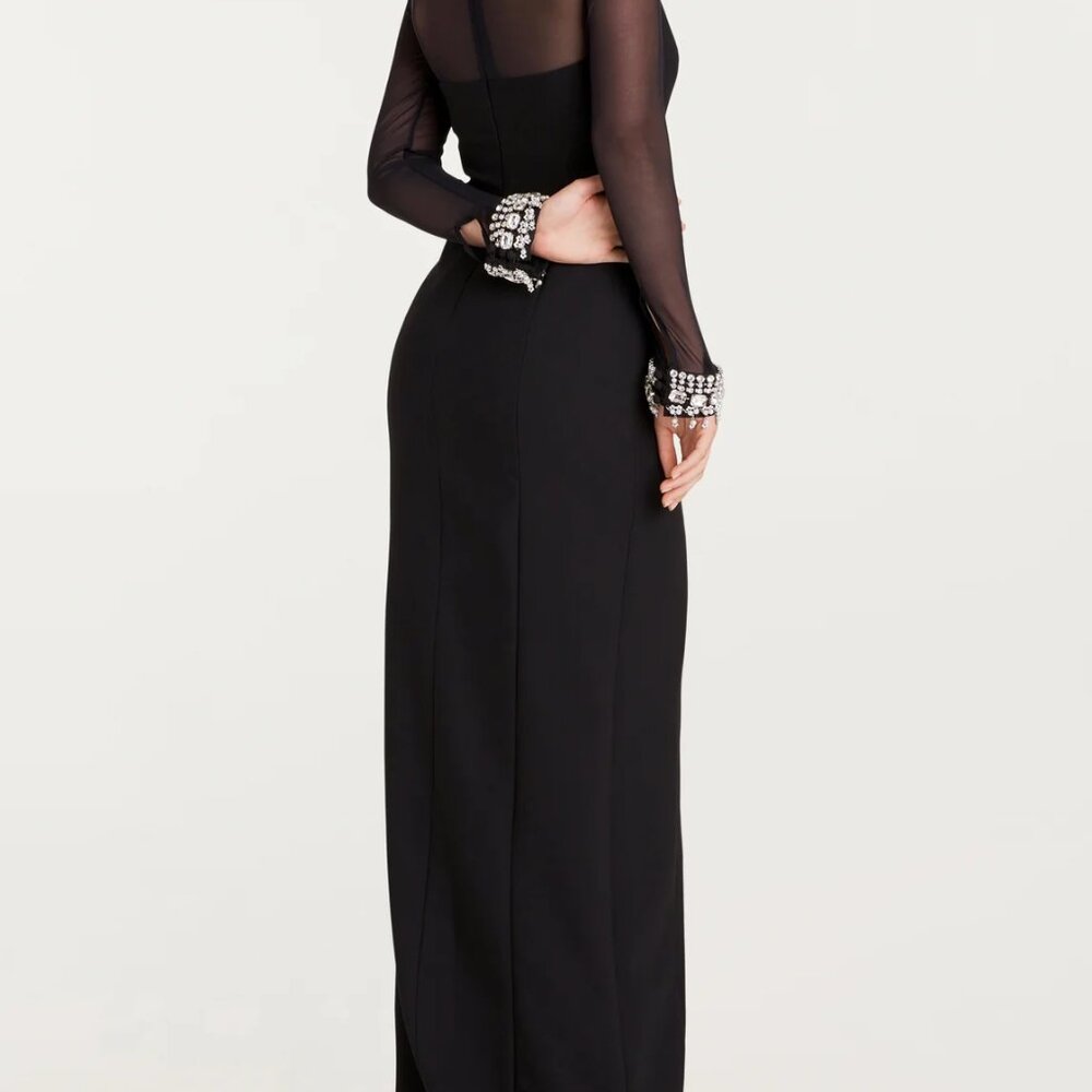 NWT Cinq a Sept Womens Loretta Crystal-Embellished Long-Sleeve Gown Black Size 6 - Picture 2 of 7